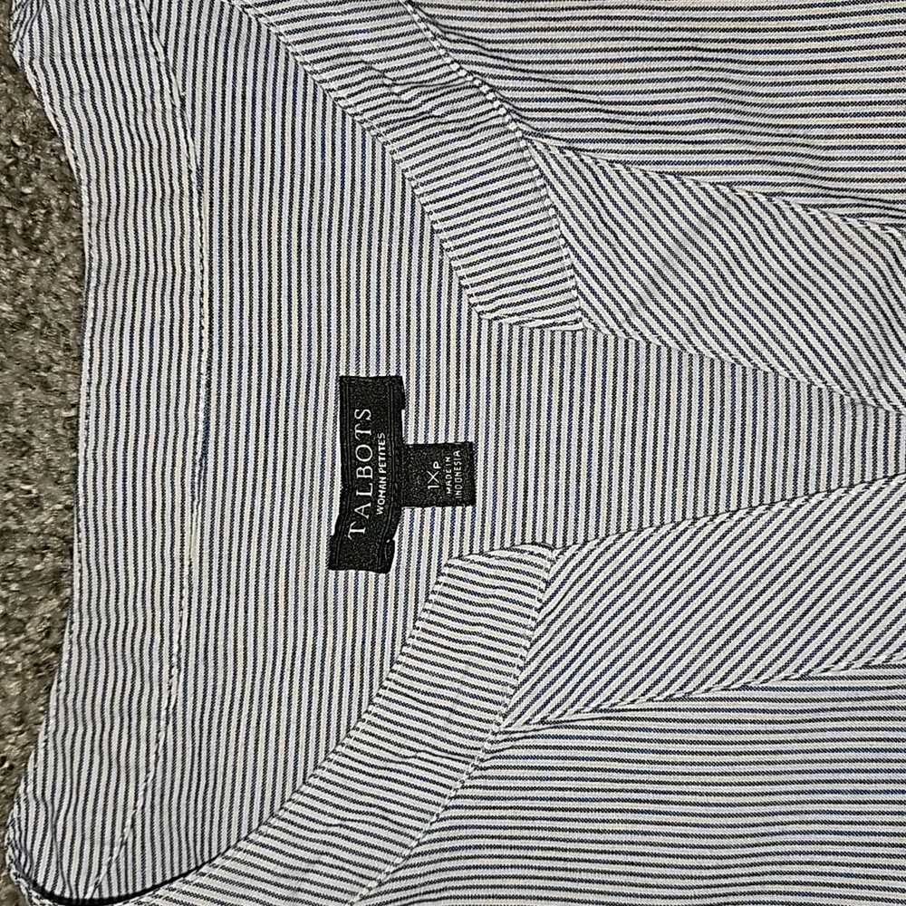 Talbots Pin Stripe Cotton Button Back 3/4 sleeve with Rounded Hem - Picture 3 of 6